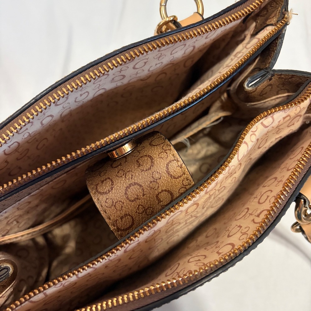 Guess Los Angeles Brown Satchel Handbag with Gold Logo design and details purse - Picture 9 of 14